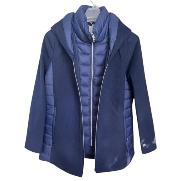 Soia & Kyo Womens Viviana Wool Blend and Quilted Puffer Hooded Coat in Lapis Lrg - Picture 10 of 16